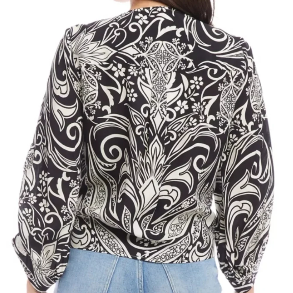 Karen Kane Blouson Sleeve Tie Front Top Blouse Women’s - Picture 2 of 6